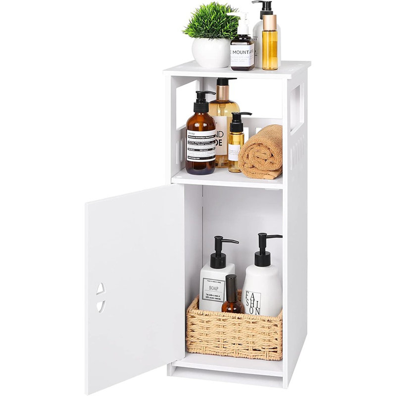 Armoire de salle de bain blanche autoportante avec tablettes ouvertes et portes ...
