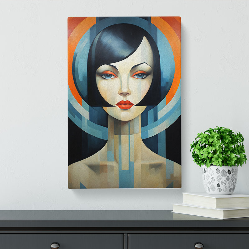Art Deco Woman Hard Edge - Wrapped Canvas Print, 76cm H x 50cm W x 3cm D