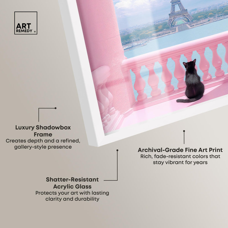 Chat du balcon, reproduction d'art par Art Remedy, H 21 po x l 17 po, Blanc