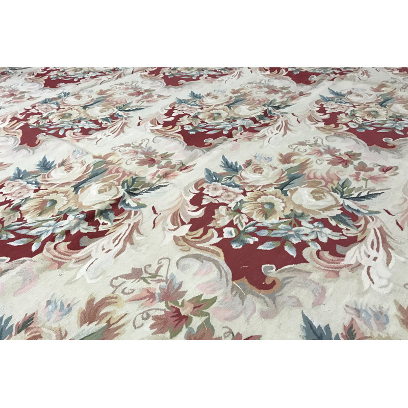 Hand-Knotted High-Quality Ivory and Green Area Rug