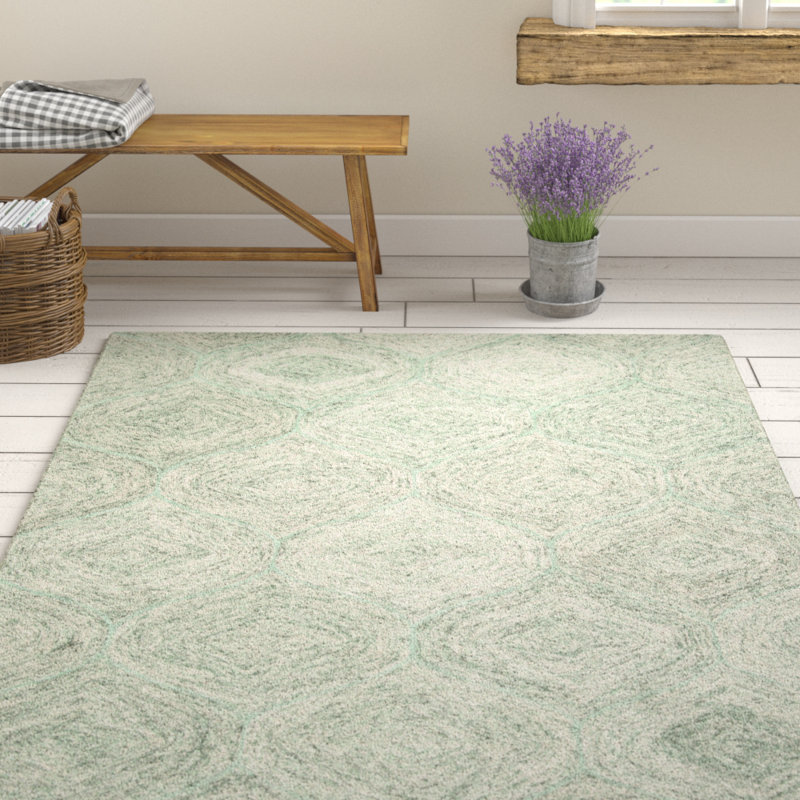 Tapis vert en laine touffeté à la main Gaige, Rectangle 8 pi x 10 pi