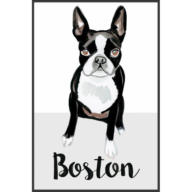 « boston terrier », reproduction de peinture à l’aquarelle encadrée sur toile encadrée, H 45 po x l 30 po x P 1,5 po