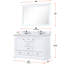 48 po L x P 22 po, meuble-lavabo double blanc avec tiroirs et armoires à fermeture en douceur pour une utilisation silencieuse, deux espaces de rangement intérieurs, six tiroirs, une tablette ouverte, entièrement en bois massif E0 contreplaqué