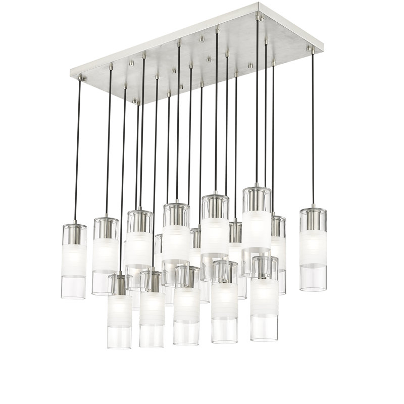 Lustre linéaire à 17 lumières pour îlot de cuisine Preisler, Nickel brossé