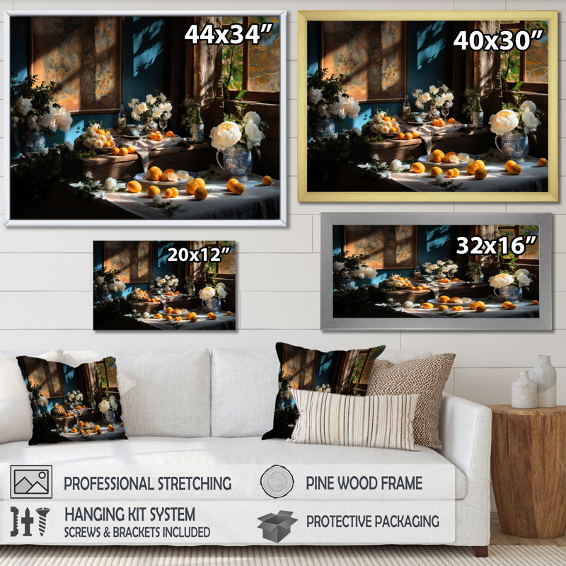Nature morte sérénité florale IV sur toile, Cadre photo argenté, H 30 po x l 40 po x P 1,5 po