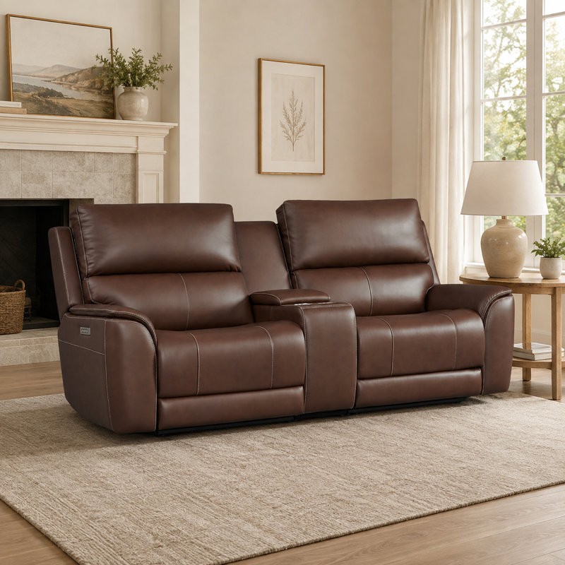 Causeuse inclinable en cuir surdimensionnée triple avec zéro gravité et port USB intégré, Marron foncé