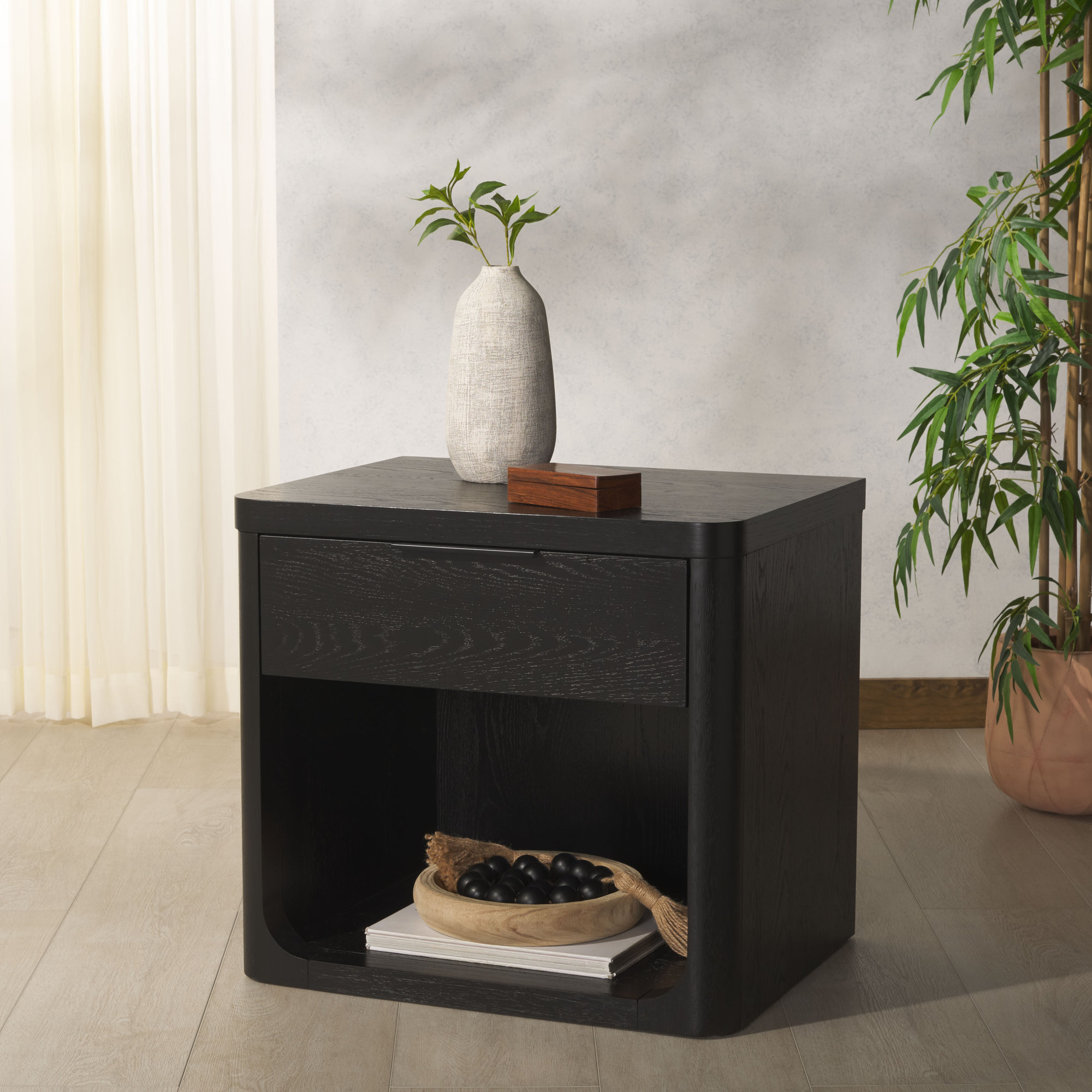 Altus 1 Drawer Wood Nightstand, Black