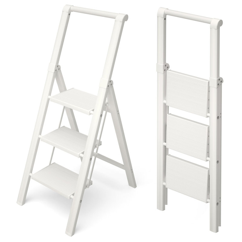 Escabeau en aluminium pliable, Blanc