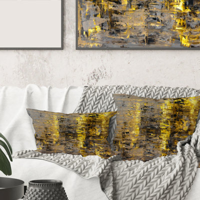 Carré, jaune rencontre l'art abstrait gris II - Coussin décoratif imprimé moderne