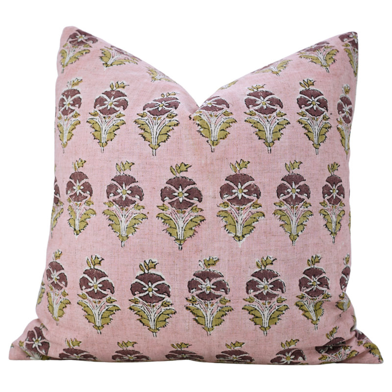 Fabdivine Handcrafted Decorative Pillow – Indian Block Print Cushion Cover, Mormukut, Pink, Rectangle 20"H x 12"W