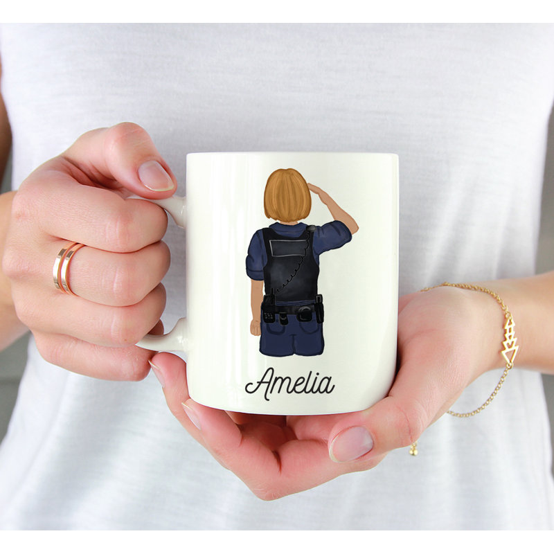 Tasse à café personnalisée, Jaune / femme, agent de police 22, Oui