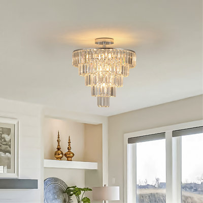 Large Crystal Chandelier in White Chrome Color, Modern Style Chandelier, Dining Room, Living Room, Bedroom (without Bulb)