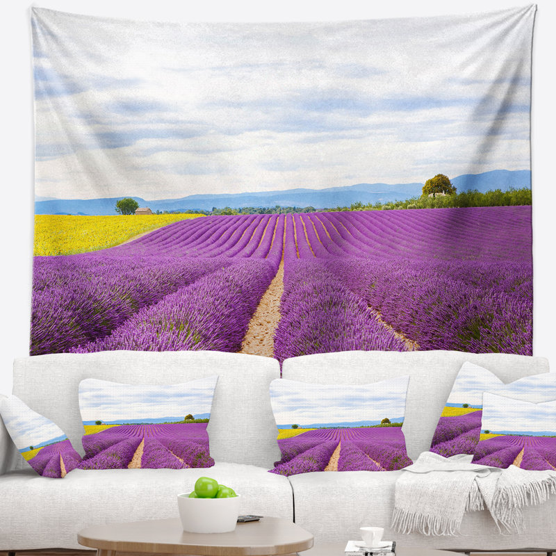 Tapisserie champs de tournesol et de lavande, H 68 po x l 80 po