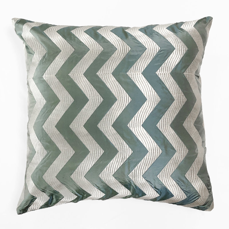 Chevron Silk Throw Pillow, Saffron/ Ecru