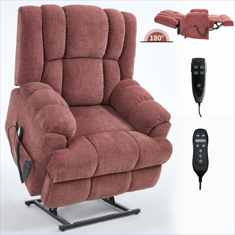 Fauteuil inclinable électrique en tissu chenille rouge FlowLuxe pour fauteuil de massage à double moteur, Tissu rouge