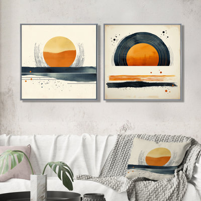 Abstrait noir et jaune lever de soleil III - décoration murale formes abstraites - art mural moderne 2 pièces