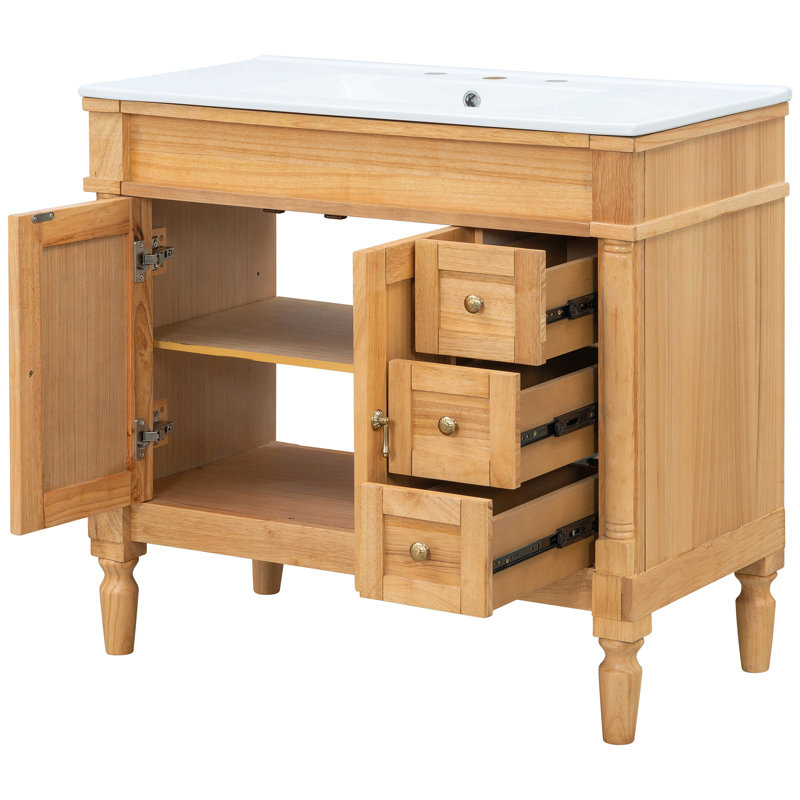 Meuble-lavabo de 36 po avec lavabo en céramique, portes à fermeture douce, tablettes réglables et armoire de rangement moderne pour les petites et moyennes salles de bain