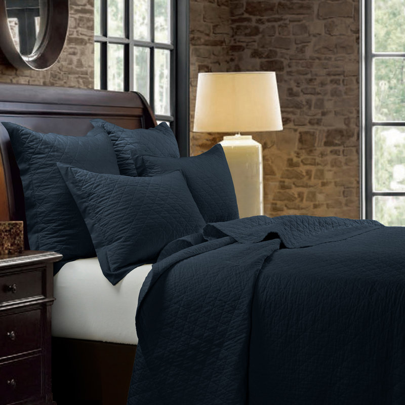 Ensemble de courtepointe 3 pièces Diamond Linen, Marine, Courtepointe pour lit double/grand et 2 taies déc