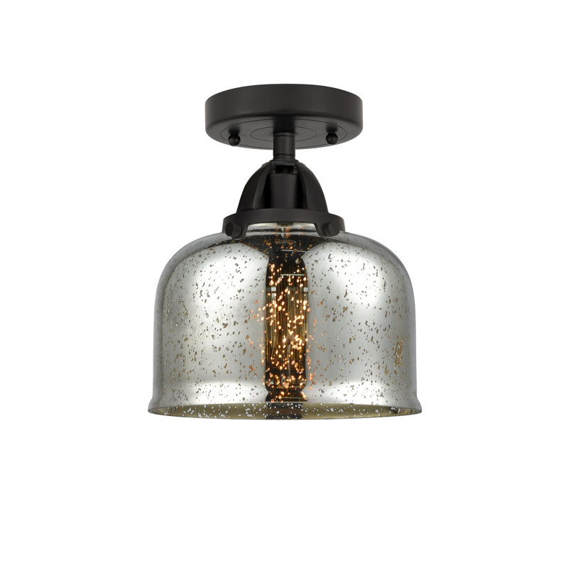 Glass Semi Flush Mount, Matte Black, 9.25" H x 8" W x 8" D, Silver Plated Mercury