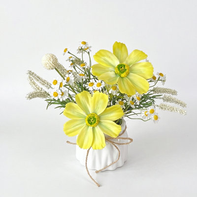 Arrangement de table de fleurs artificielles réalistes de 9,8 po avec pot en céramique blanche