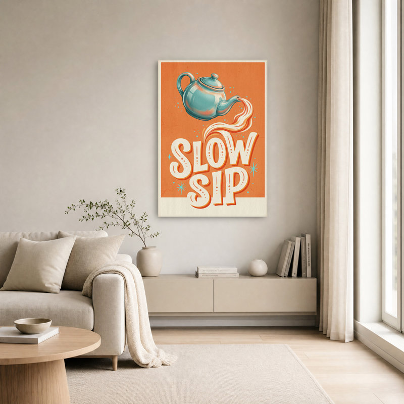 «Teal Tealot Versing Stream Over Slow Sip Lettrage», art mural sur toile, H 36 po x l 24 po