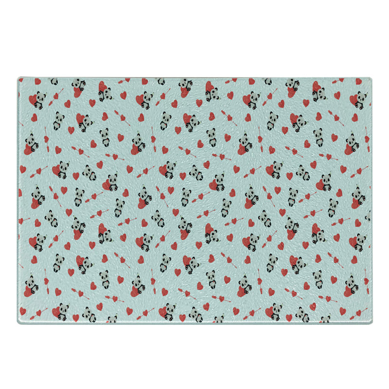 Planche à découper Ambesonne Love en verre trempé avec panda et vermillon beige / noir