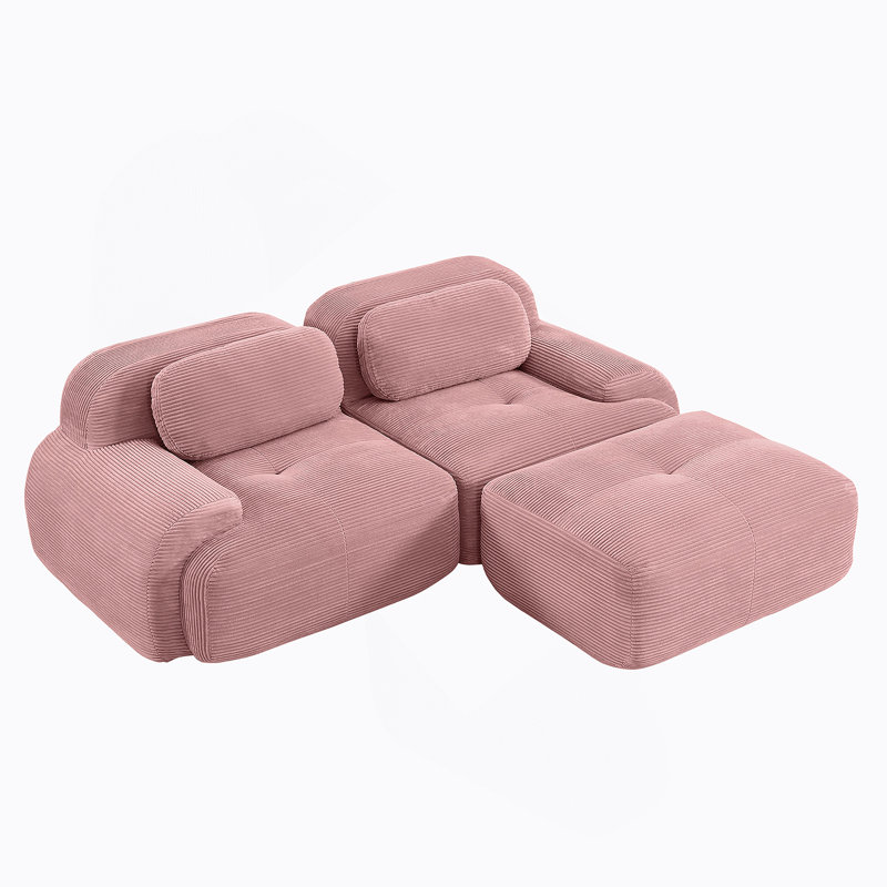 Canapé modulaire en forme de L de 82 po en velours côtelé doux, combinaisons multiples, accoudoirs courbés, aucun assemblage requis, éponge à haute résilience, rose