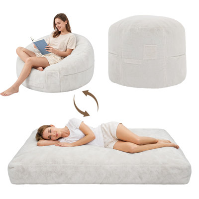 Pouf convertible géant 48*27 po pour adultes et enfants – Fauteuil de sol surdimensionné, se transforme de canapé en matelas, noir (États-Unis)