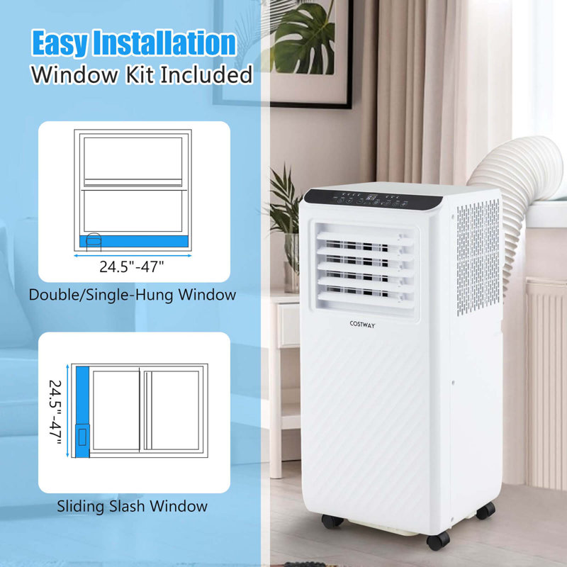 Costway 6500 Btu(10000 Btu Ashrae) Portable Air Conditioner 3 -in-1 Air Cooler Dehumidifier Fan 24h Timer