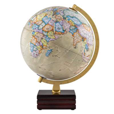 Horizon 12-inch Antique Ocean Desk Globe with LED Illumination, Wood Base, Metal Meridian