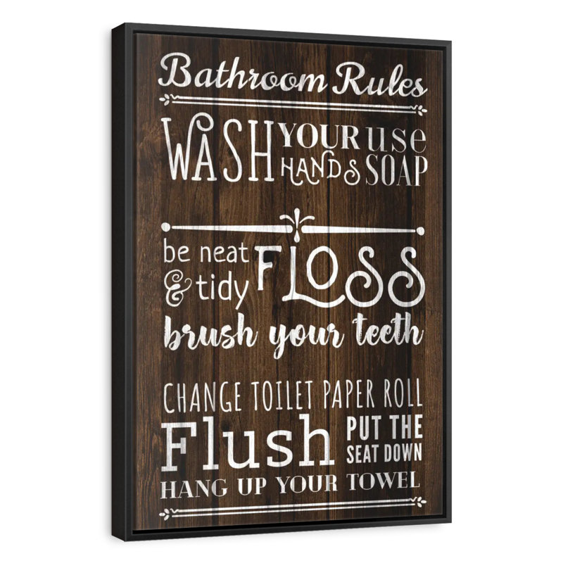 Règles de la salle de bain rustique, 9 po x 13 po, Cadre flottant noir