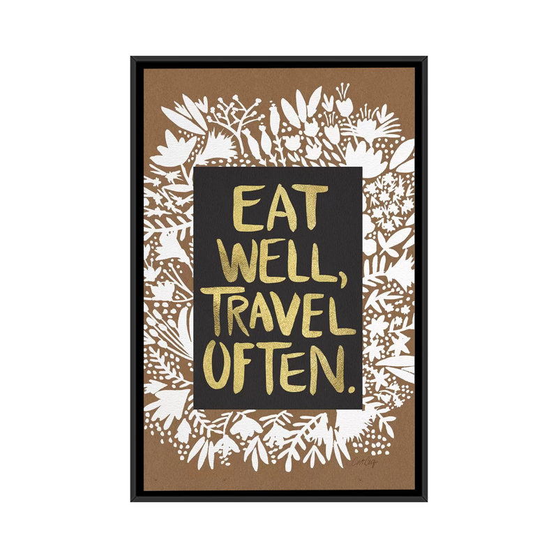 « manger travel », impression sur toile tendue artprint, H 26 po x l 18 po x P 1,5 po, Toile avec cadre noir, Pas de tapis