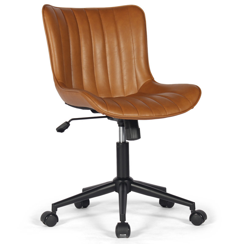 Brionni Leather Swivel Task Chair with Casters, Saddle Brown Seat/Black Frame