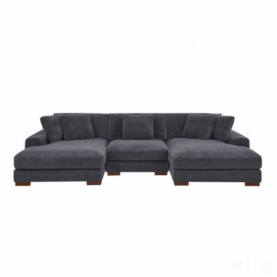Large Seating Corduroy Upholstered Double Chaise Sectional