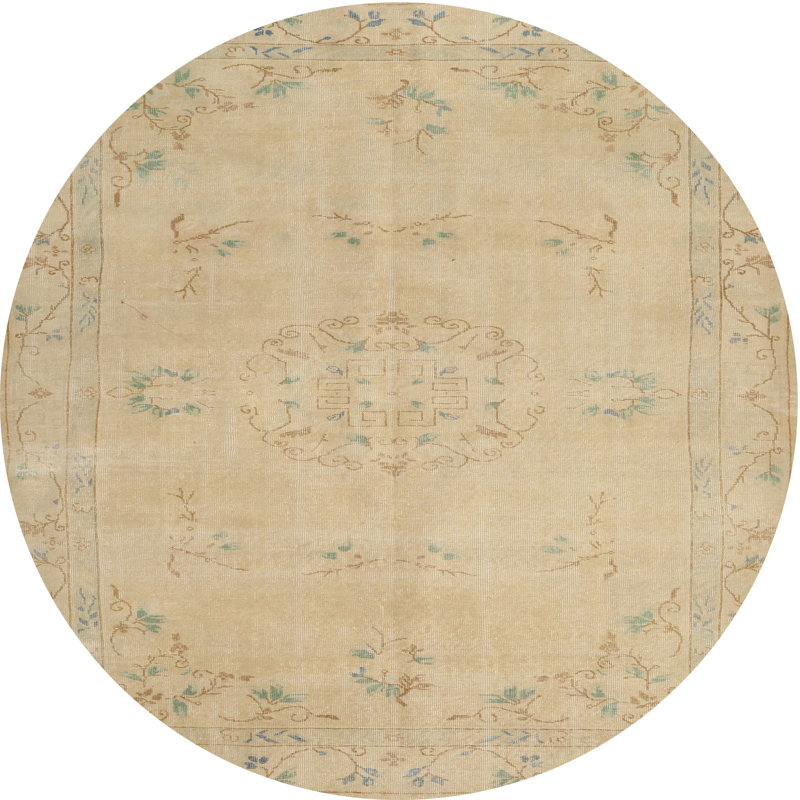 Tapis contemporain gris / olive clair, Rond 6 pi