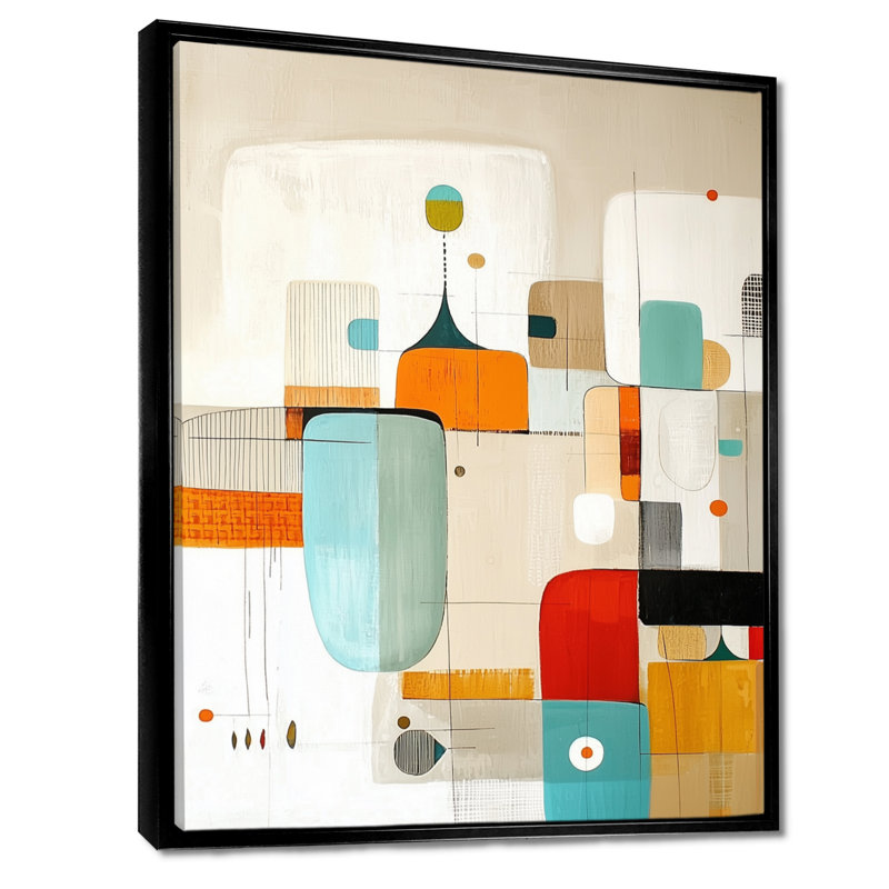 Mid Century Forms Radiant Of Geometry I - Abstract Midcentury Canvas Print, Floater Framed Print without Mat, 32" H x 16" W