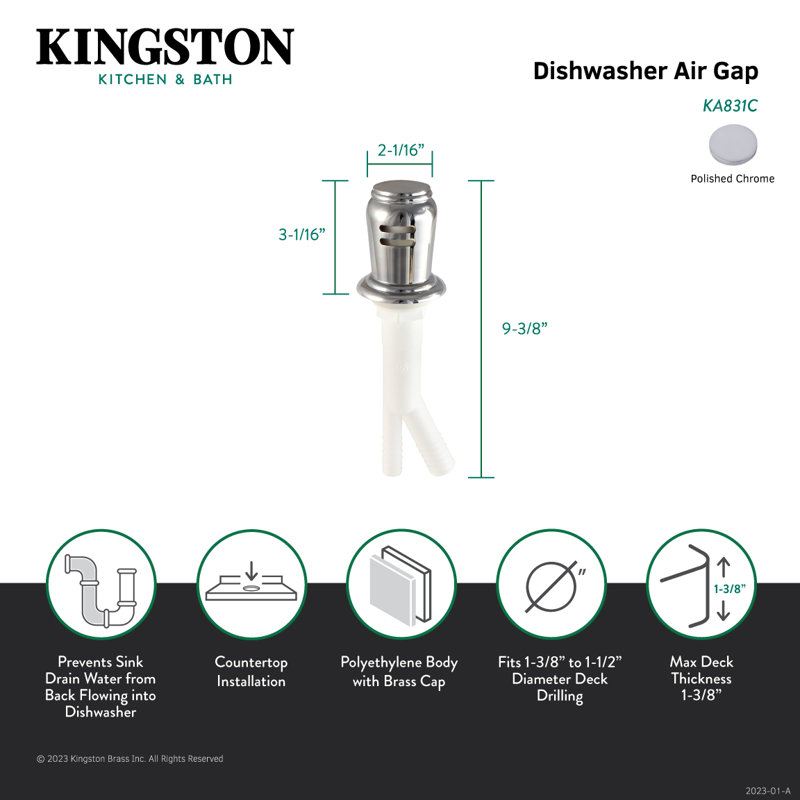 Kingston Brass Trimscape Dishwasher Air Gap, Polished Chrome