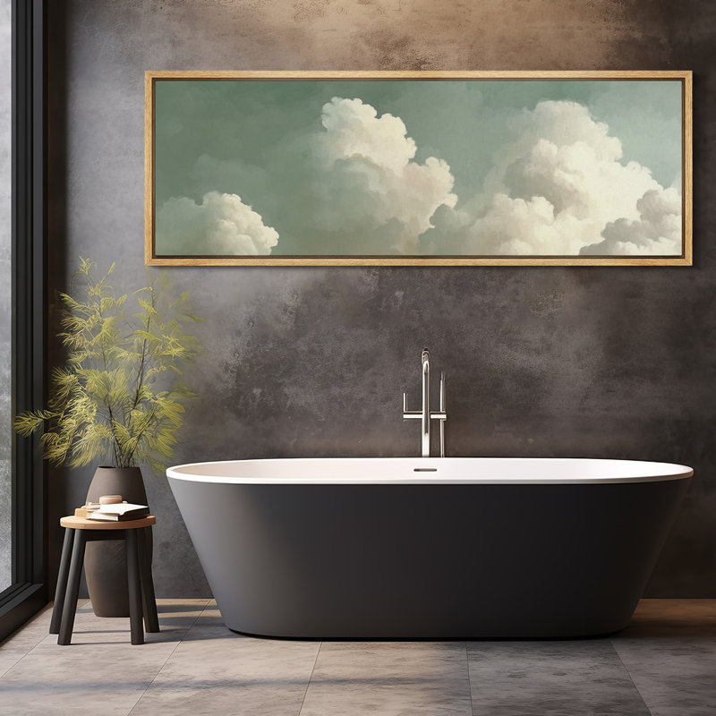 «Relaxing Calm Green Clouds», impression sur toile encadrée surdimensionnée, H 20 po x l 60 po, Naturel