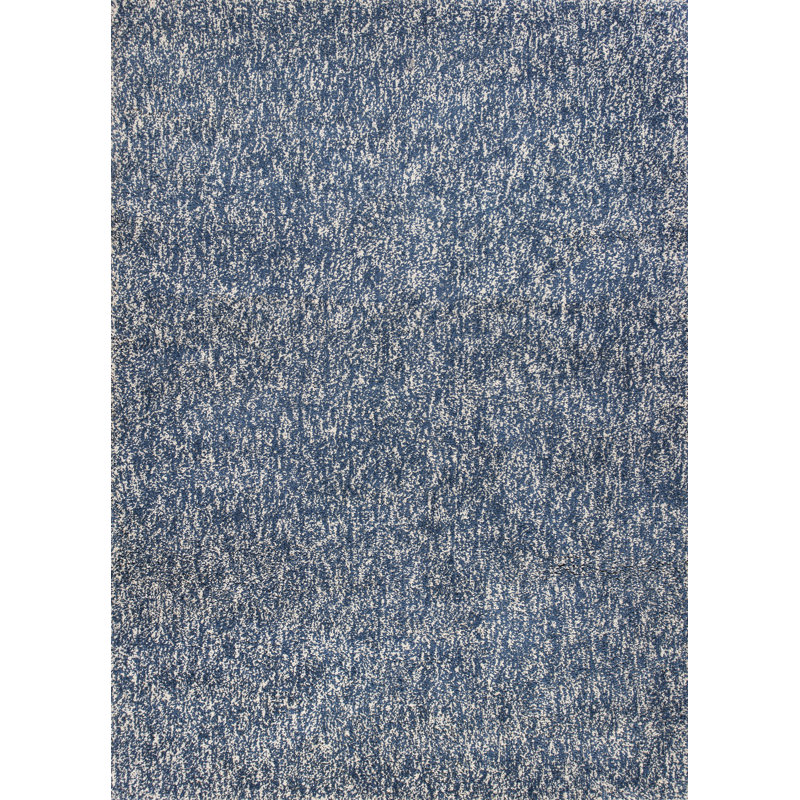 Tapis indigo / ivoire à poils longs fabriqué à la main Tayla, Rond 8 pi