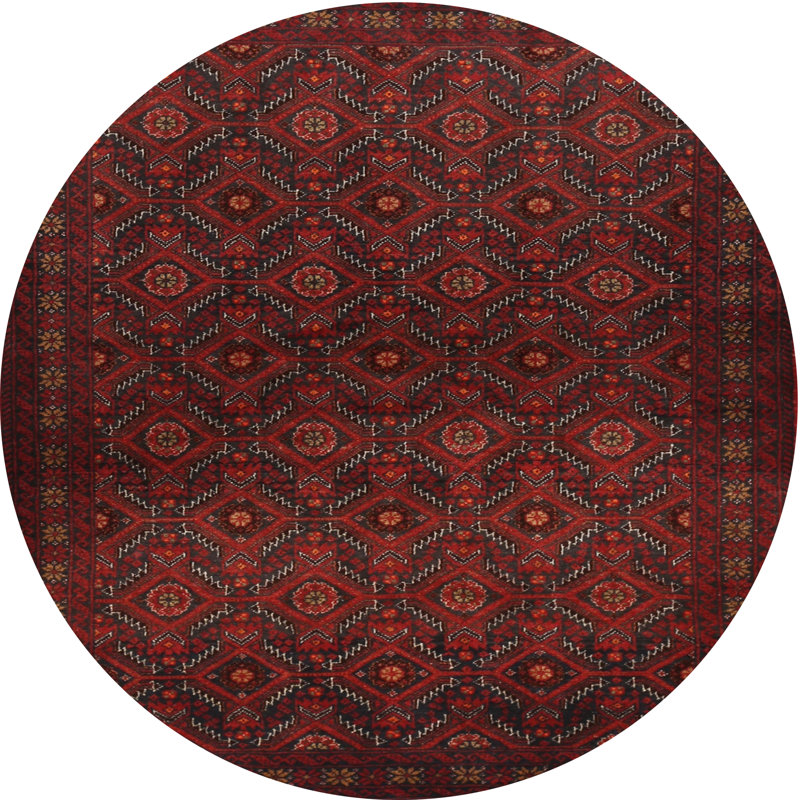 Tapis oriental multicolore tissé à la machine Oriental, Rond 8 pi