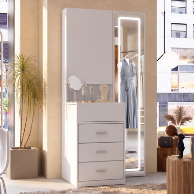 Makeup Vanity Desk with Adjustable Lighted Mirror, Hidden Jewelry Storage and Drawers, Modern Bedroom Dressing Table