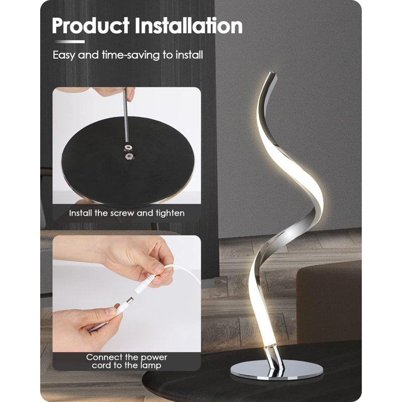 Modern Spiral Bedside Lamp - 3 Colours Touch Control LED Table Lamp,Silver
