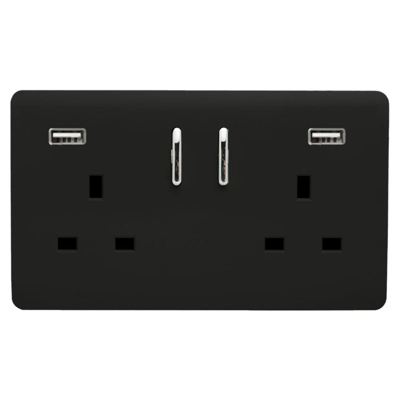 Trendi Switch 2 Gang USB 3100mA Plug Socket, Piano Black