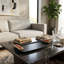Plateau en bois de manguier avec poignées pour repose-pieds - Plateau décoratif décoratif pour table basse, cuisine ou bijoux - 17 po, noir et rouge
