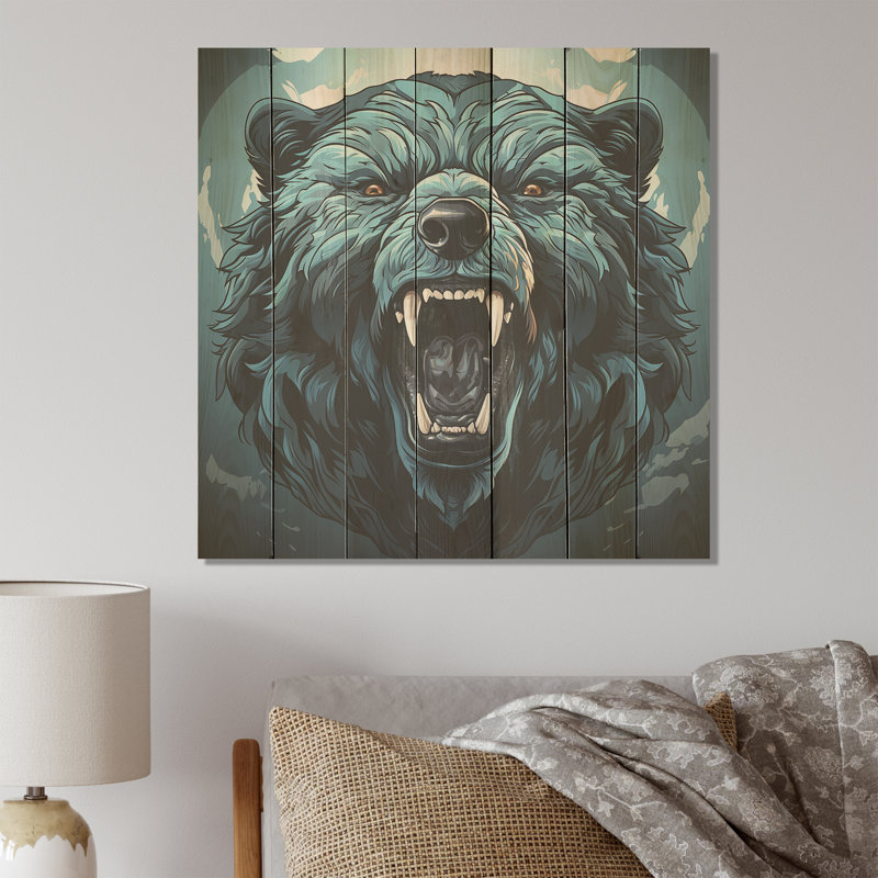 Portrait d'ours bleu sur fond bleu, H 15 po x l 15 po