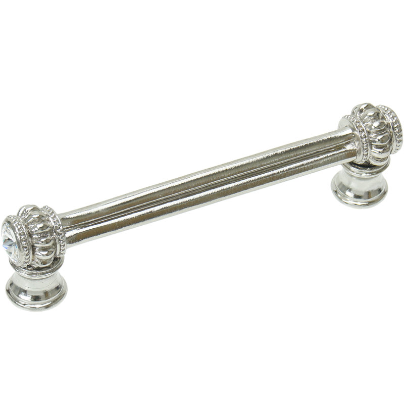 Caché double 3 inches c.c. pull with flared foot with 2 rivoli Swarovski Clear Crystals in Satin, Chrome, 4"