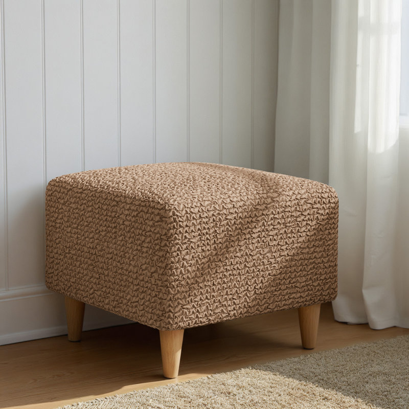 Stretchy Slipcover for Ottoman - Easy to Clean & Durable - Comfort Collection, Small, Tan 