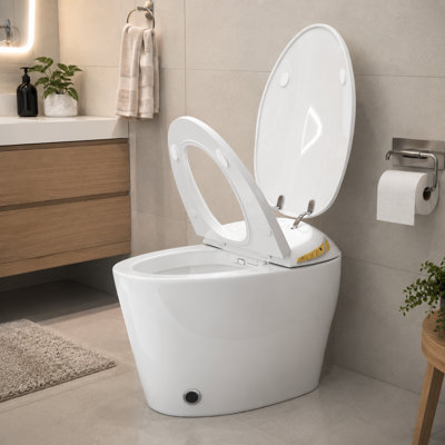 Toilettes monobloc intelligentes avec bidet intégré, abattant à ouverture et fermeture automatiques, capteur de pied, affichage DEL, veilleuse, lavage et séchage à l'eau chaude.
