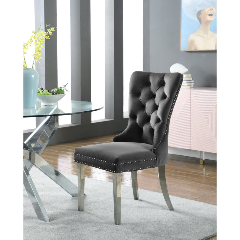 Chaise d'appoint Carmen, Velours gris, Or