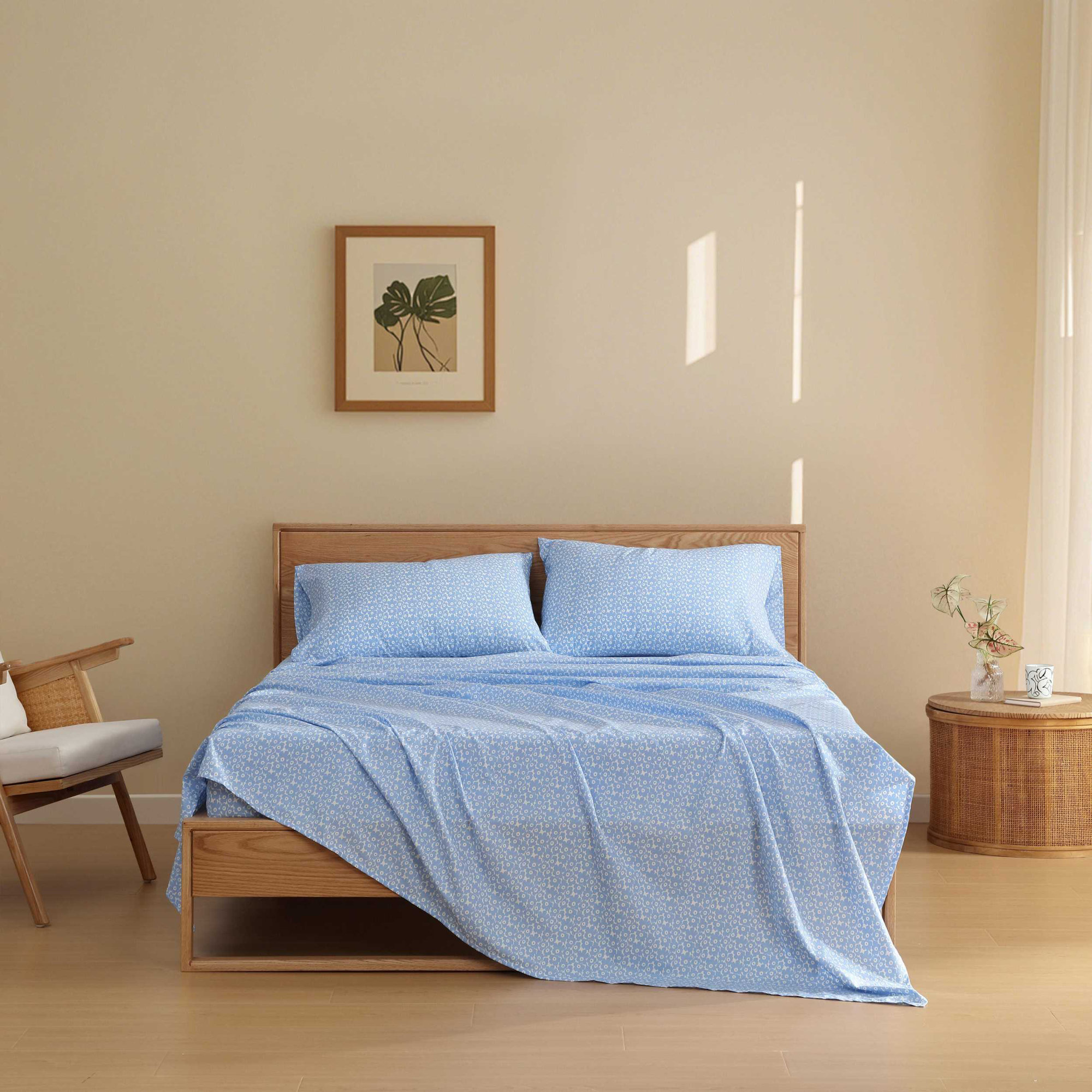 Marimekko Printed Cotton Percale Sheet Sets, Pikkuinen Unikko Blue, King Sheet Set with 2 King Pillowcases